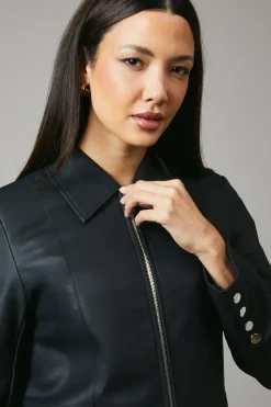 Button Detail Faux Leather Jacket