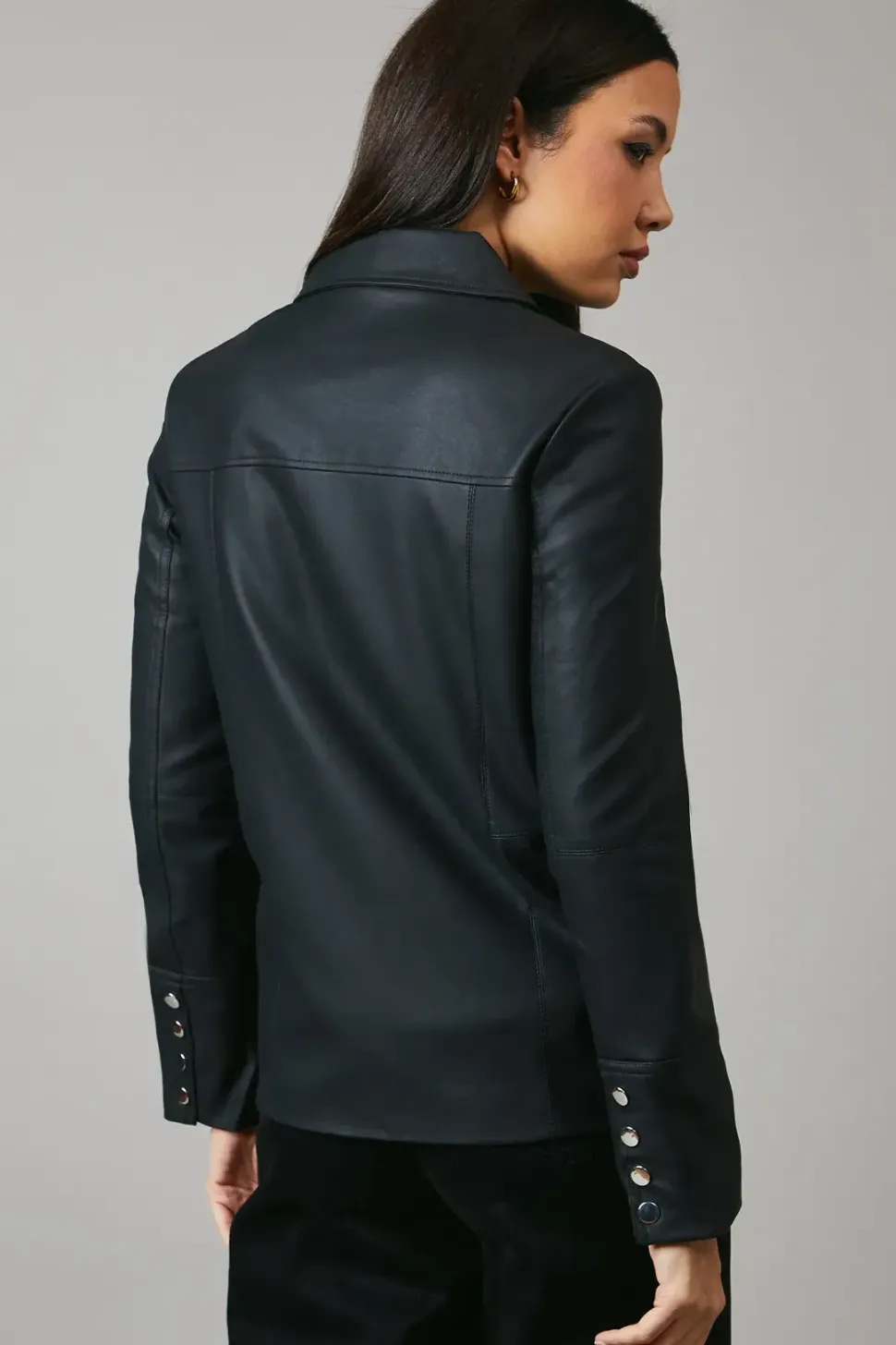 Button Detail Faux Leather Jacket