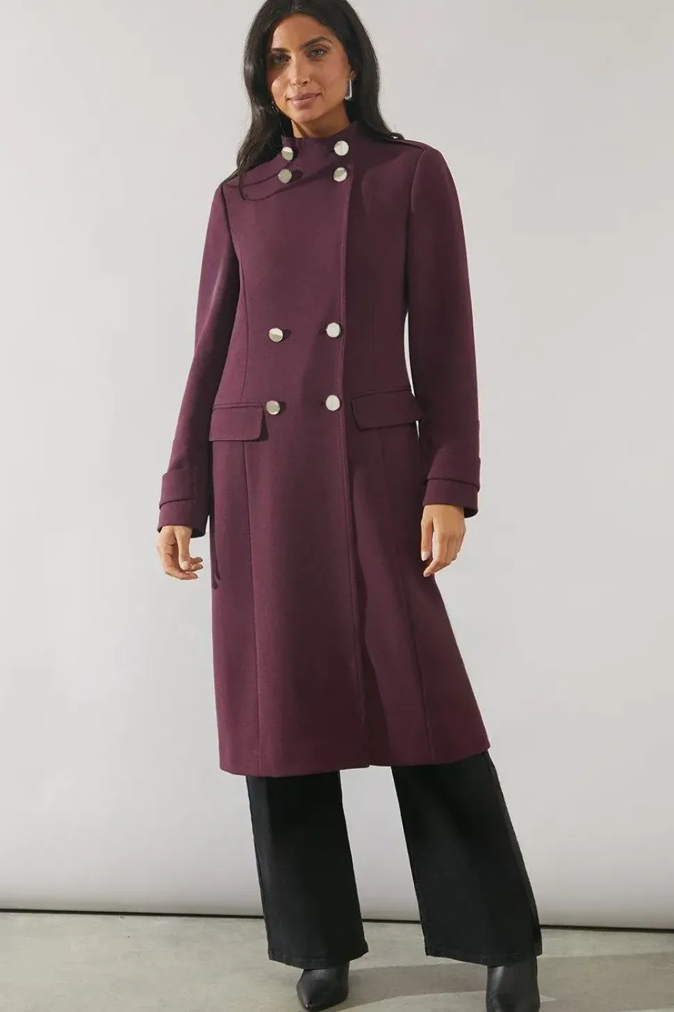Button Detail Funnel Neck Coat