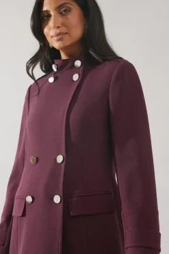 Button Detail Funnel Neck Coat