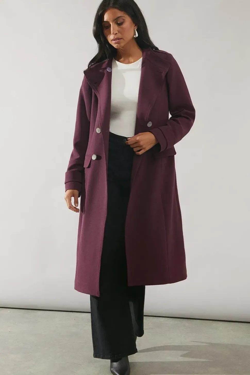 Button Detail Funnel Neck Coat