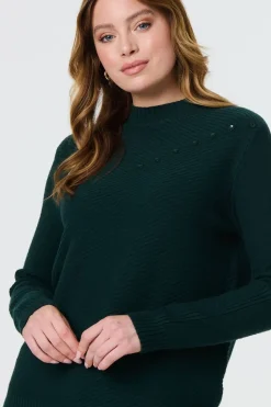 Button Detail High Neck Knit Jumper