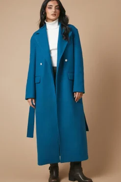 Button Detail Maxi Belted Wrap Coat