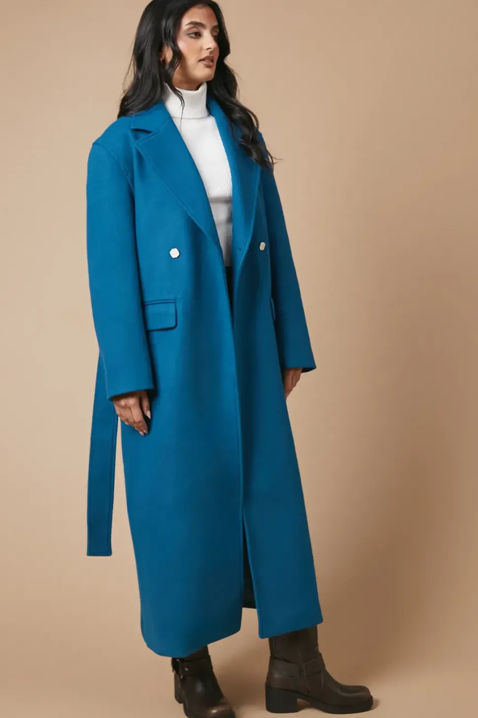 Button Detail Maxi Belted Wrap Coat