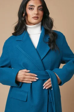 Button Detail Maxi Belted Wrap Coat
