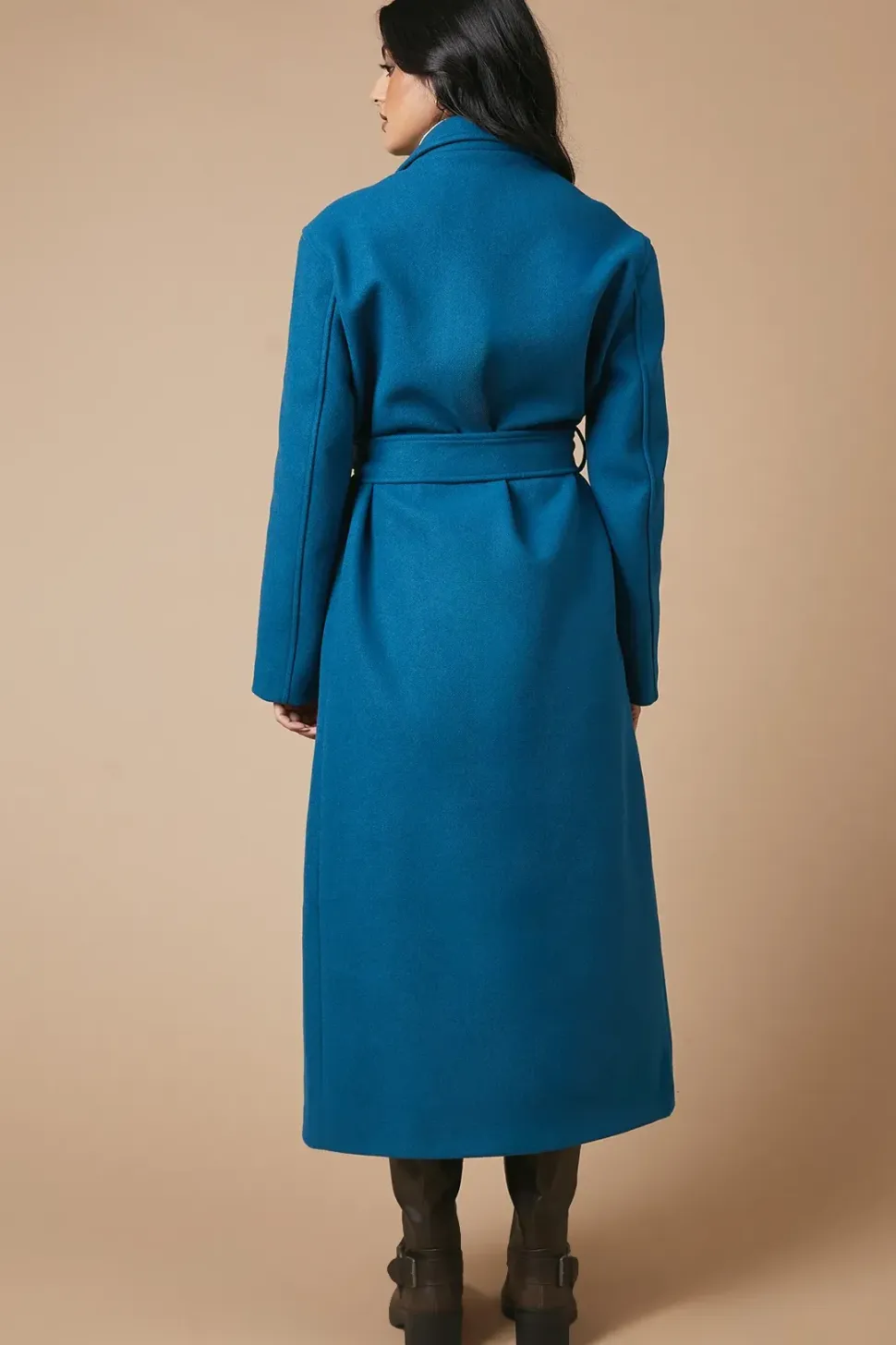 Button Detail Maxi Belted Wrap Coat