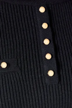 Button Detail Rib Knitted Midi Dress
