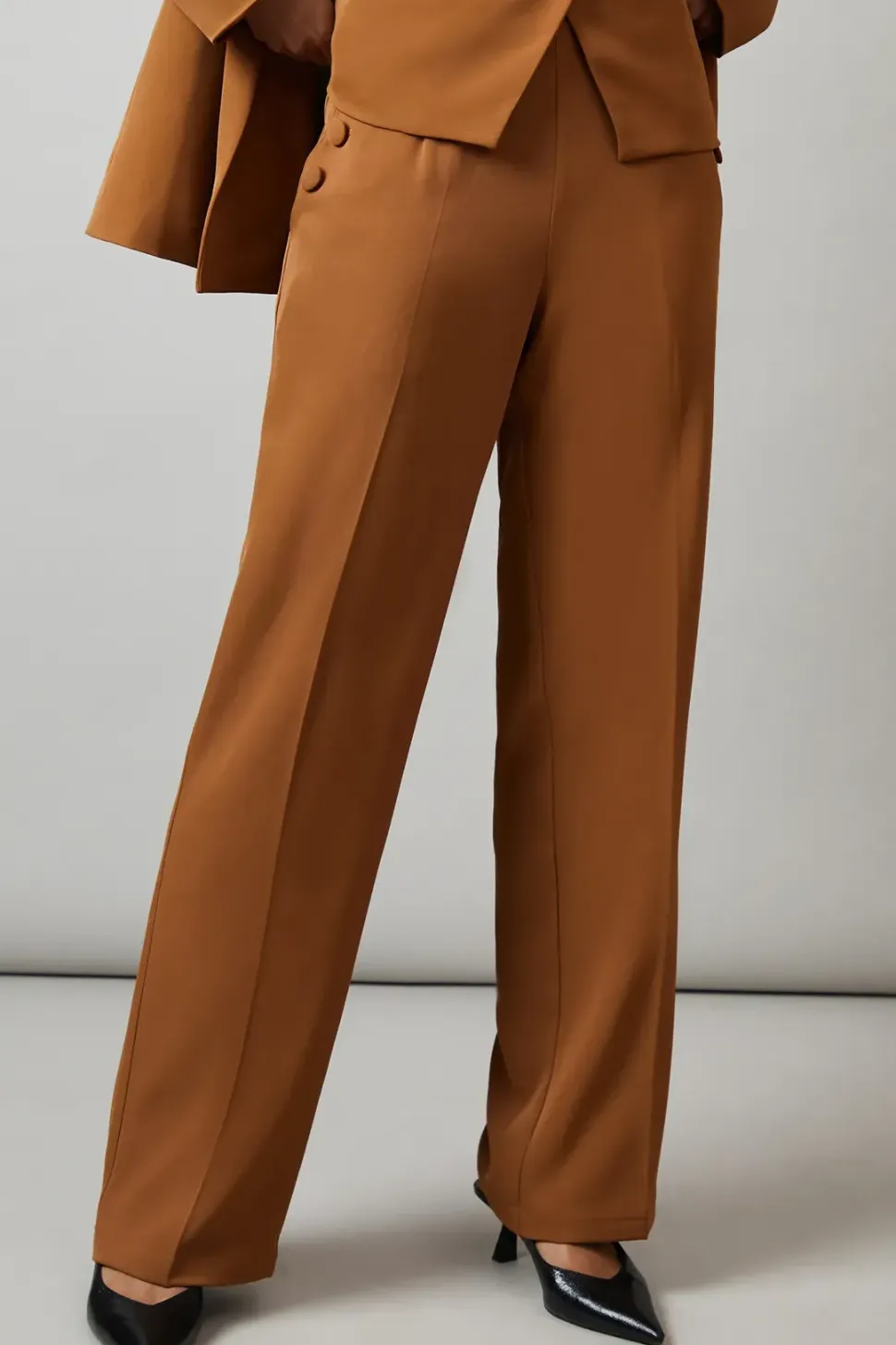 Button Detail Straight Leg Trouser