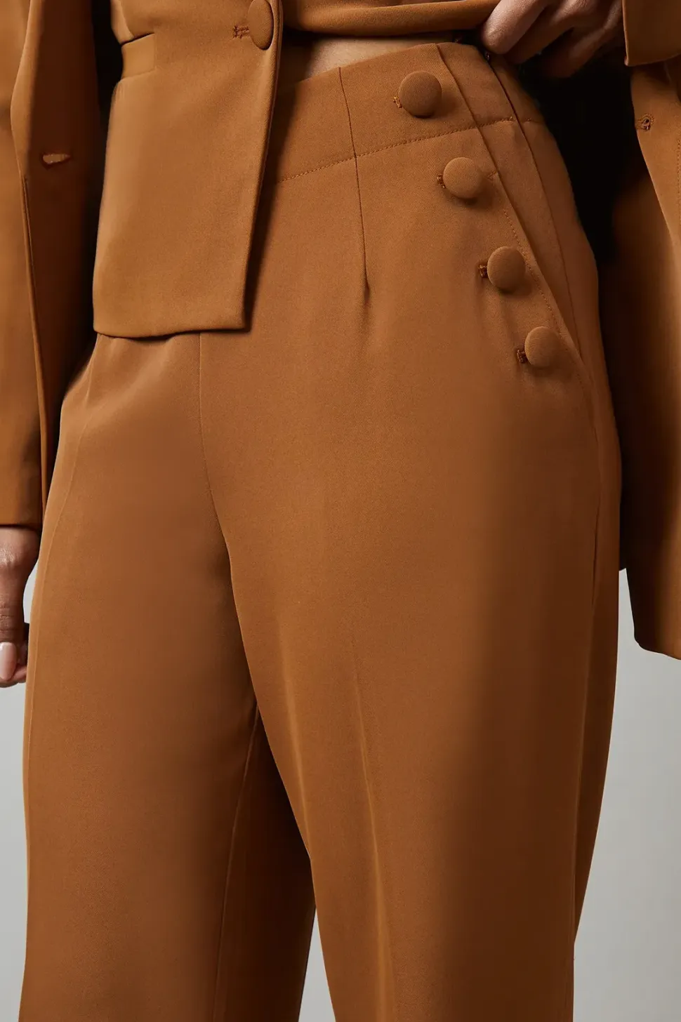Button Detail Straight Leg Trouser