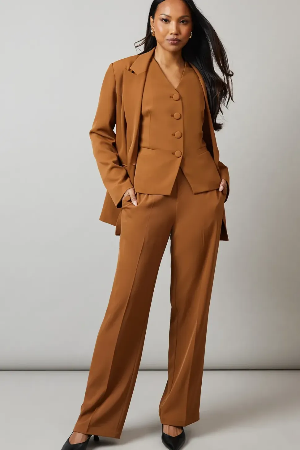 Button Detail Straight Leg Trouser