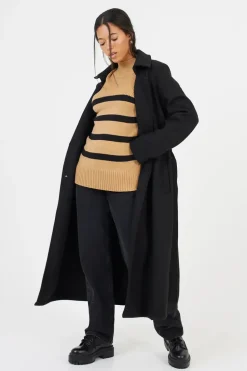 Button Detail Striped Turtleneck Jumper