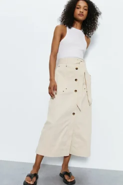 Button Detail Tie Up Midi Skirt