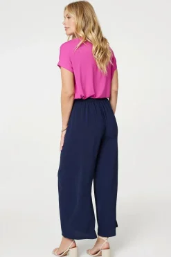 Button Detail Wide Leg Trousers