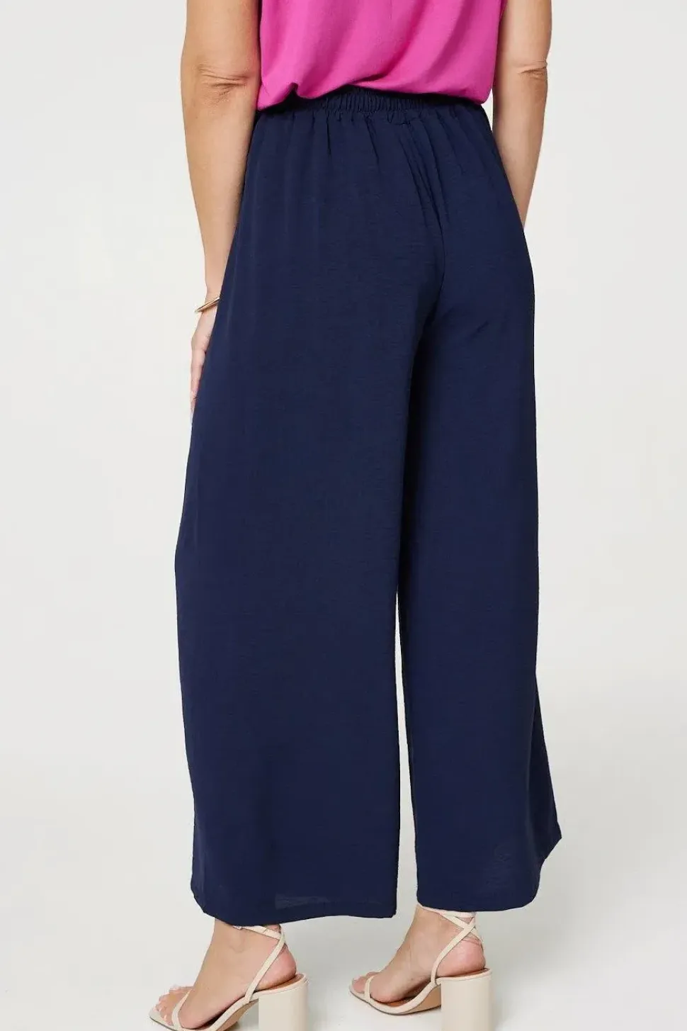 Button Detail Wide Leg Trousers