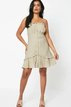 Button Down Frill Detail Strappy Mini Dress