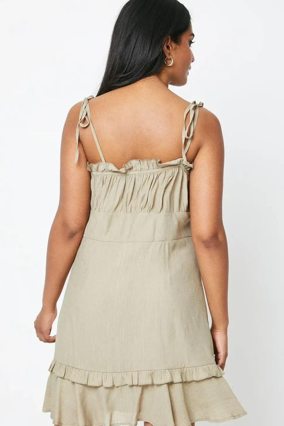 Button Down Frill Detail Strappy Mini Dress