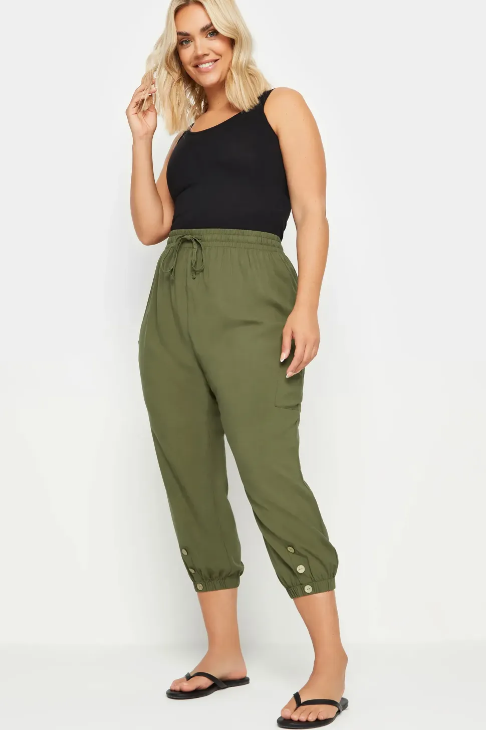 Button Front Cropped Trousers