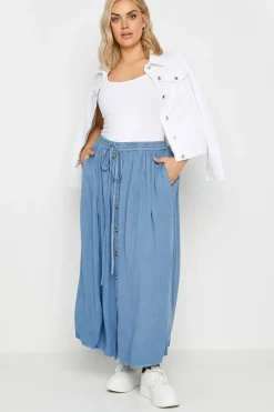 Button Front Linen Maxi Skirt