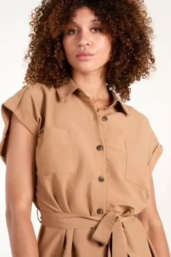 Button Front Midi Utility Shirt Dress