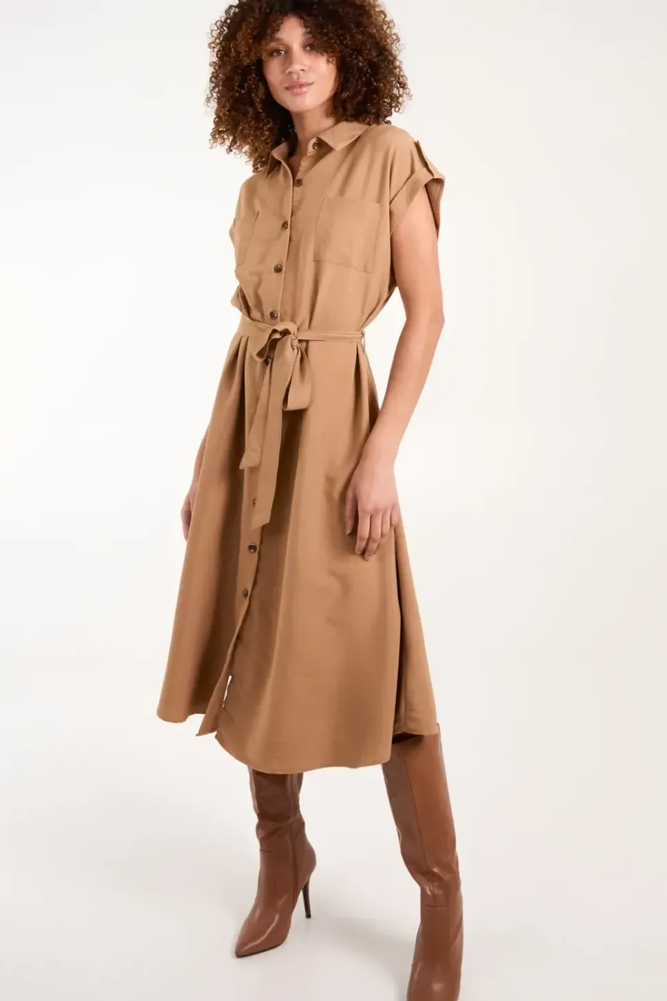 Button Front Midi Utility Shirt Dress