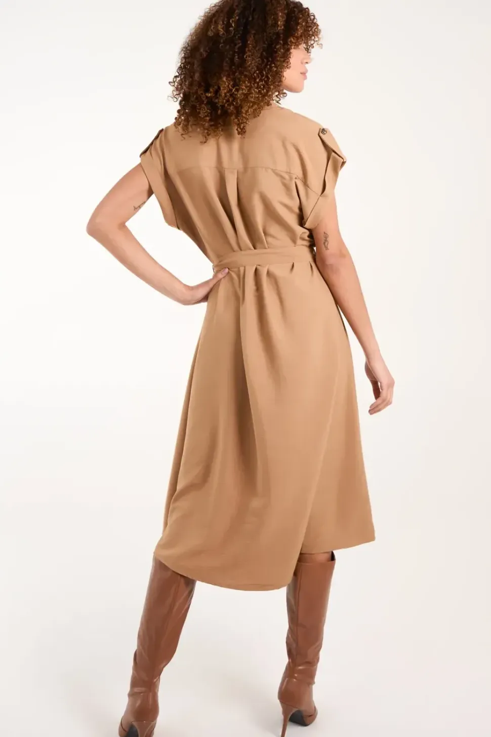 Button Front Midi Utility Shirt Dress