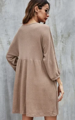 Button Front Mini Dress In Beige