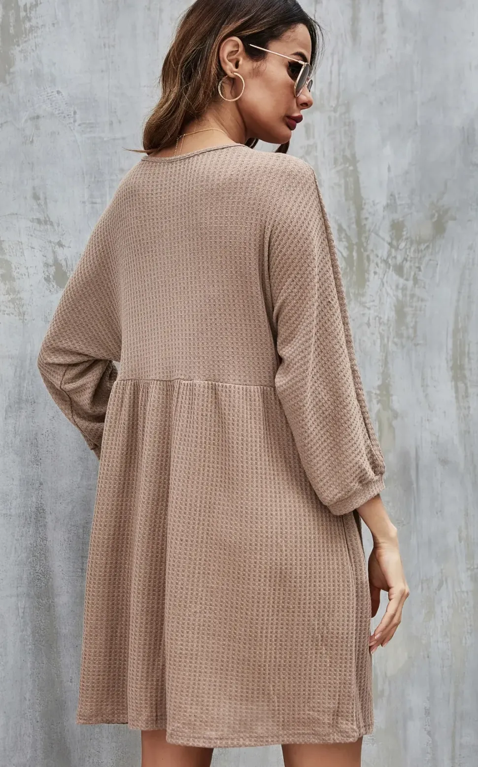 Button Front Mini Dress In Beige