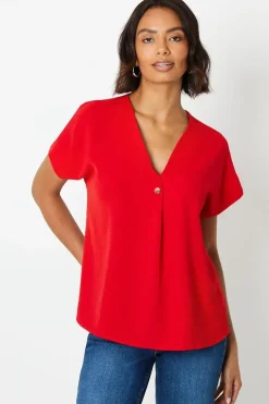 Button Front Roll Sleeve Blouse
