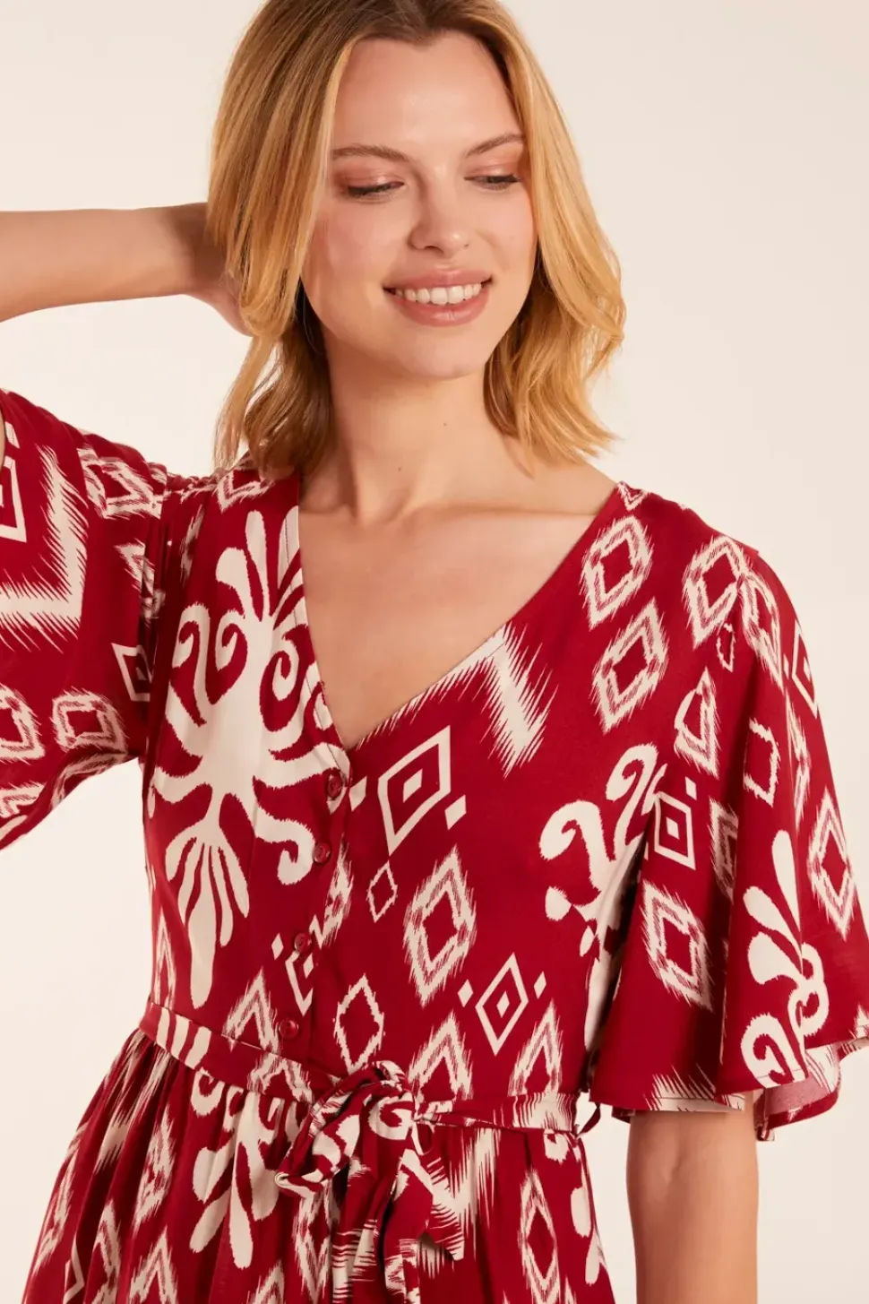 Button Front Rope Tie Dress