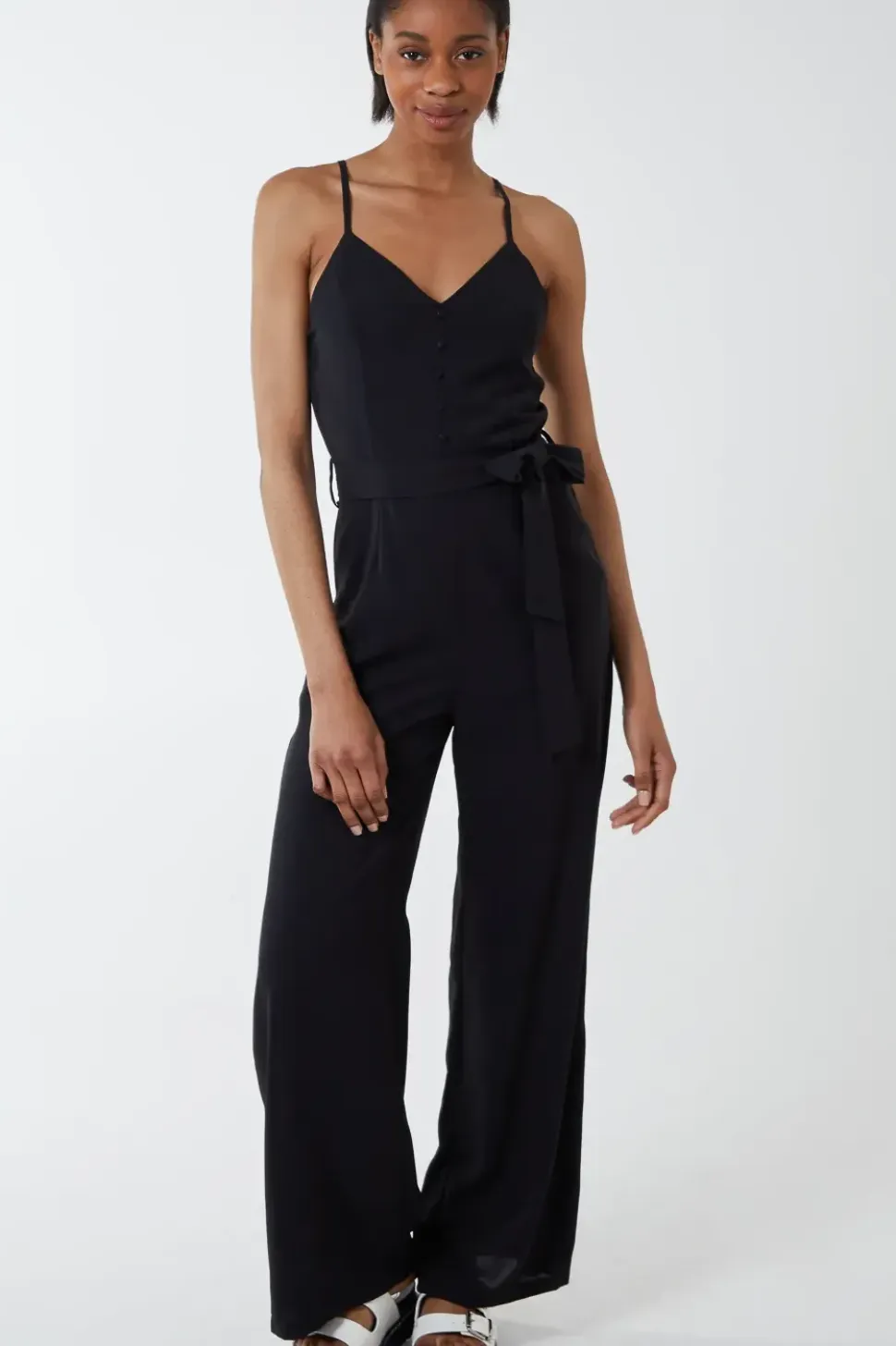 Button Front Strappy Jumpsuit