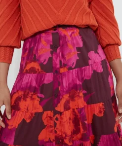 Button-Front Tiered Floral Maxi Skirt