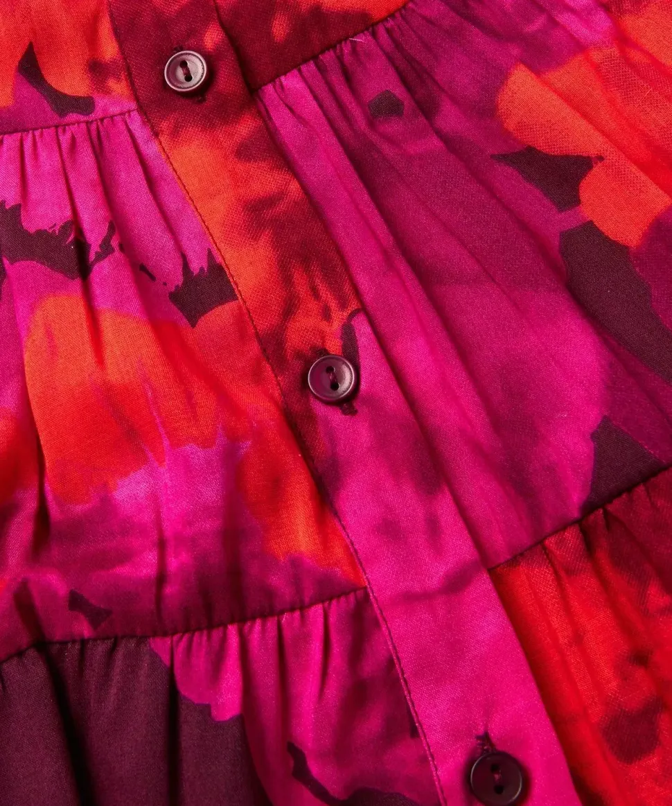 Button-Front Tiered Floral Maxi Skirt
