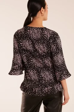 Button Front V Neck Flounce Blouse