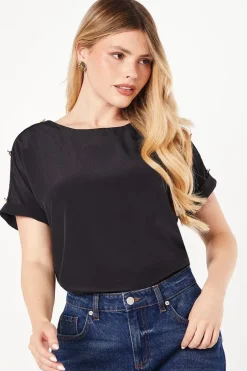 Button Shoulder Roll Sleeve