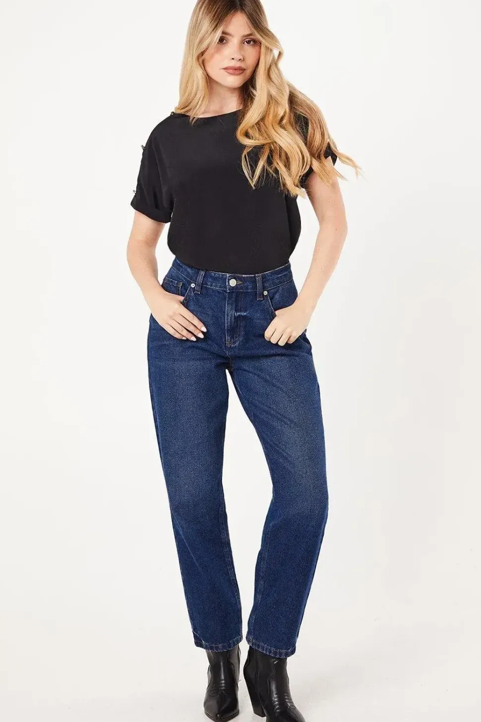 Button Shoulder Roll Sleeve