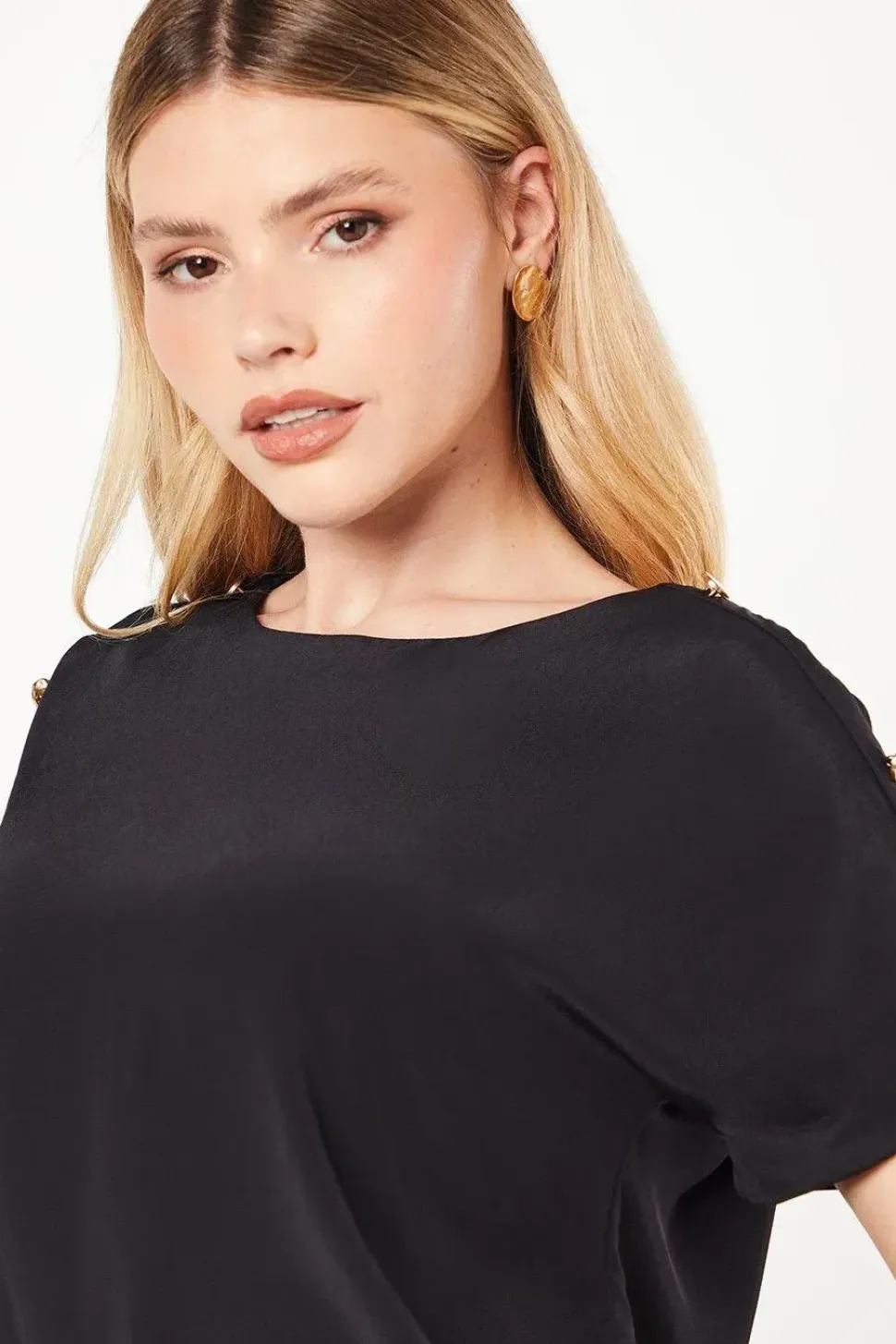 Button Shoulder Roll Sleeve