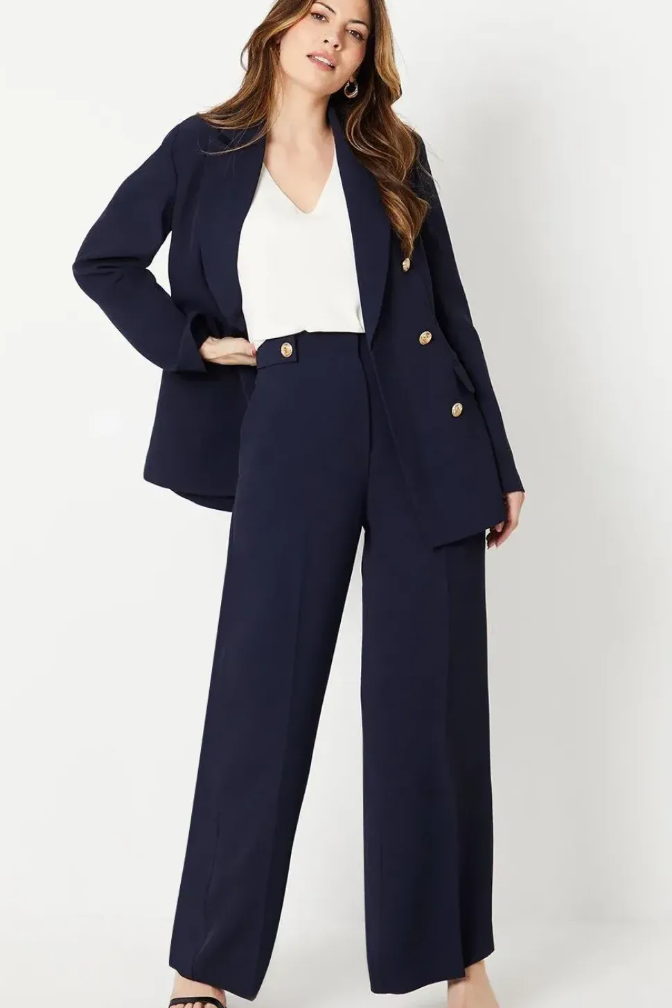 Button Tab Detail Wide Leg Trouser