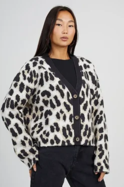 Button Through Animal Print Jacquard Knit Cardigan