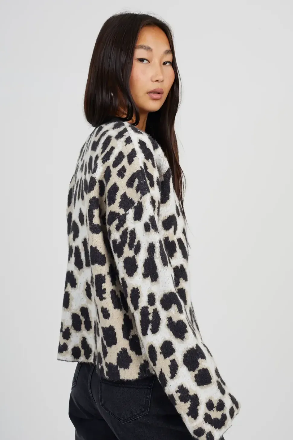 Button Through Animal Print Jacquard Knit Cardigan