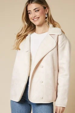 Button Through Borg Aviator Jacket
