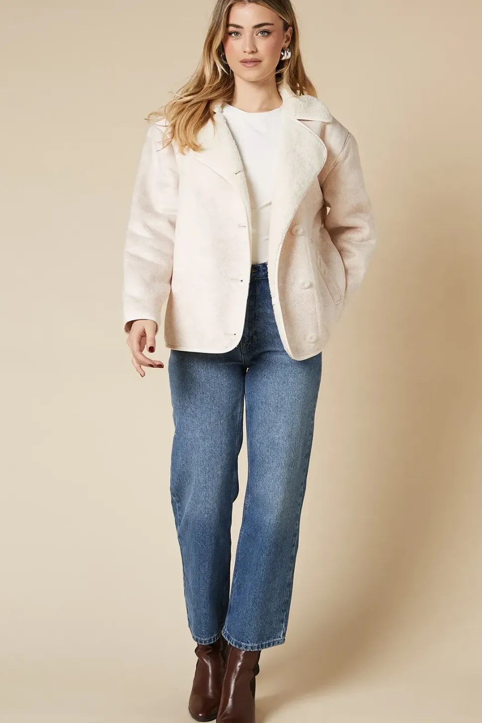 Button Through Borg Aviator Jacket