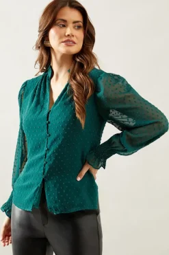 Button Through Dobby Blouse