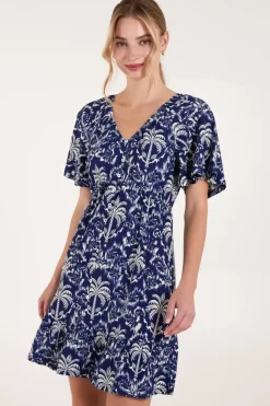 Button Through Elastic Waist Mini Dress