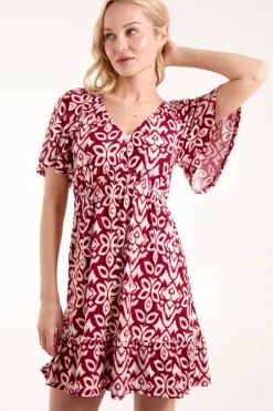 Button Through Elastic Waist Mini Dress