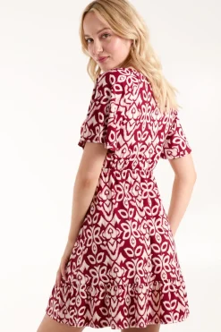 Button Through Elastic Waist Mini Dress