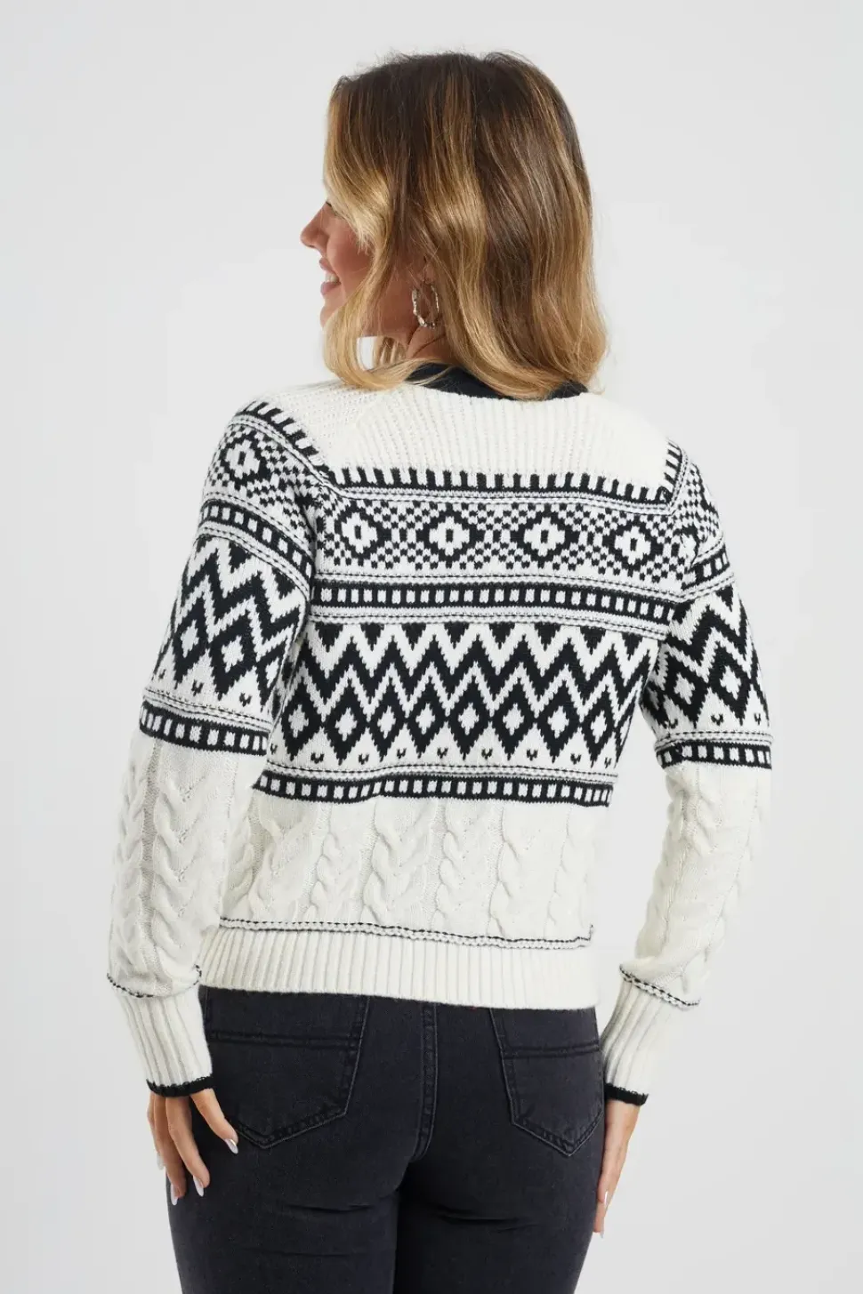 Button Through Fairisle Cable Knit Cardigan
