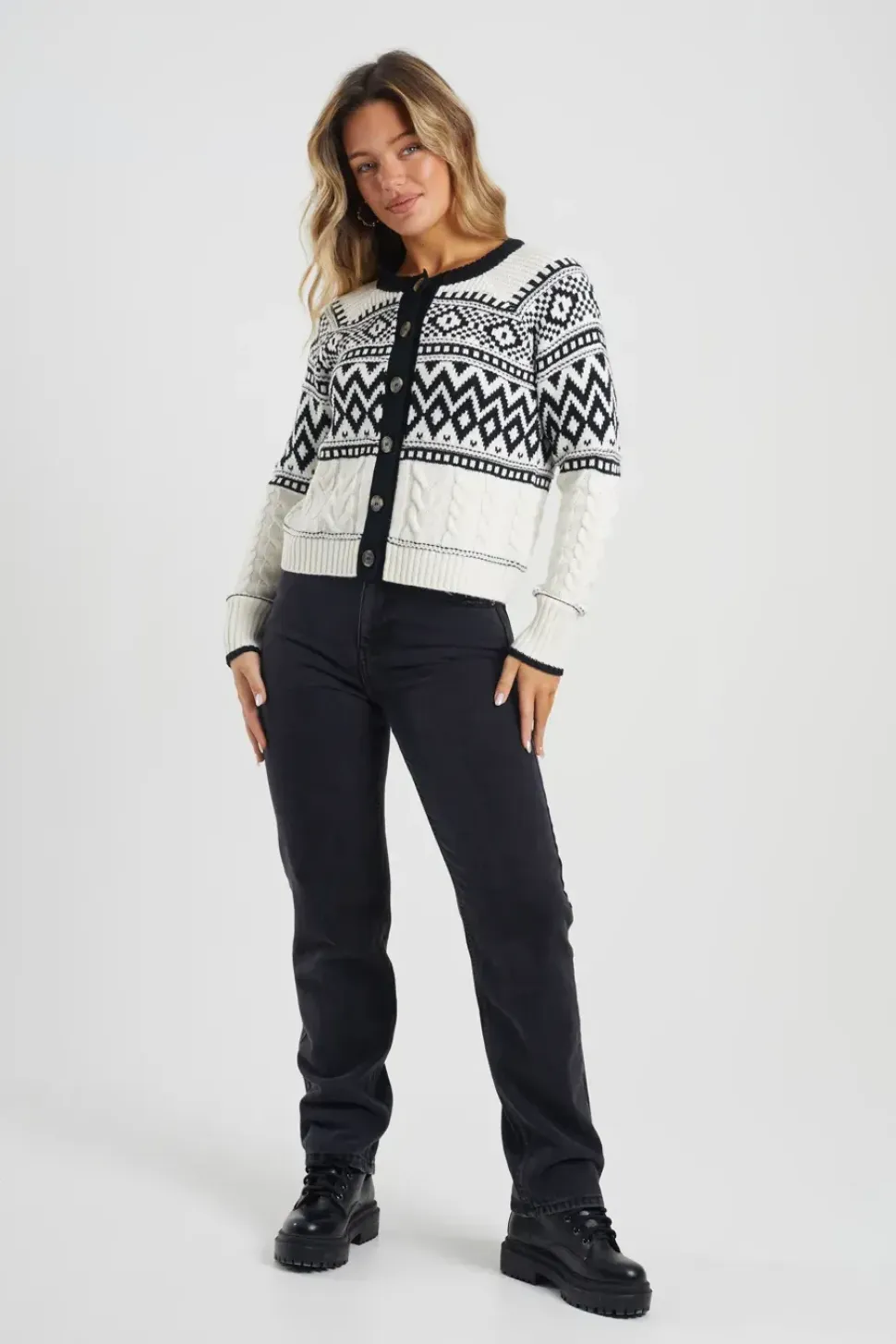 Button Through Fairisle Cable Knit Cardigan