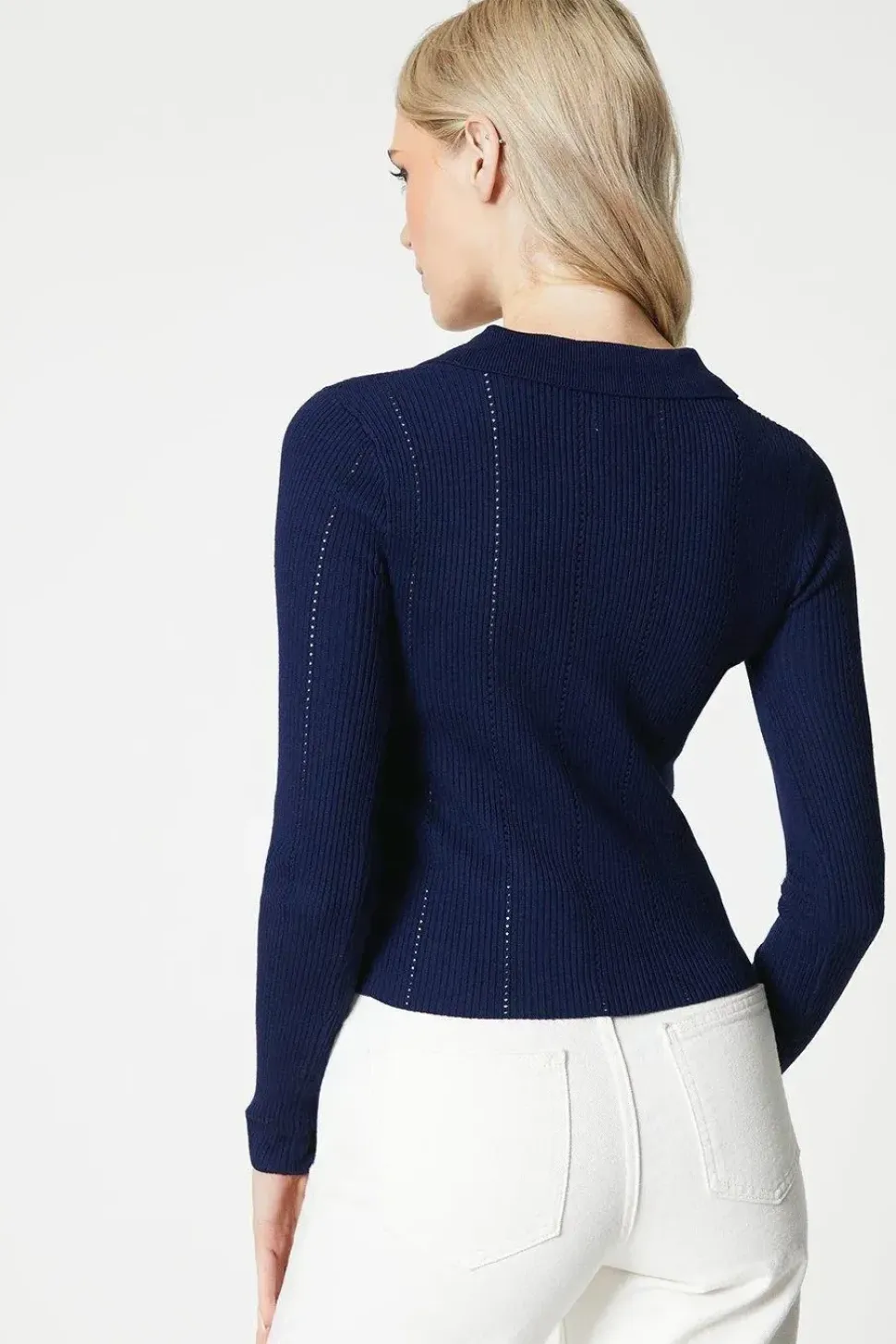 Button Through Knitted Polo Top
