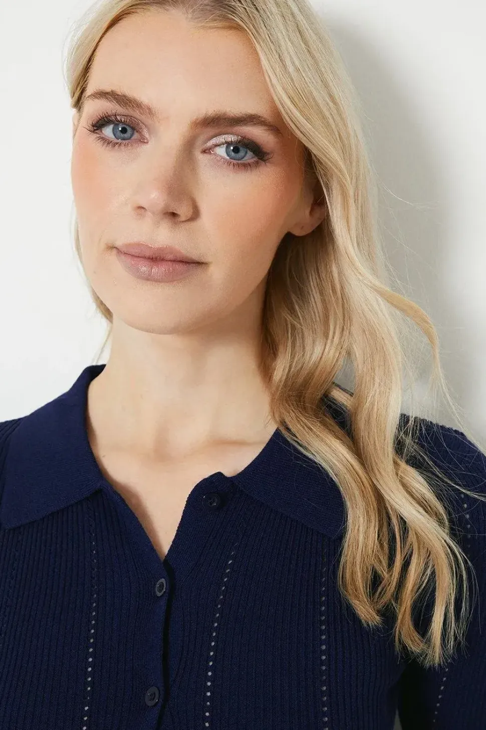 Button Through Knitted Polo Top