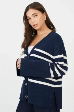 Button Through V-neck Stripe Cardigan